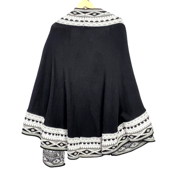 Crown & Ivy Black Cream Cape Poncho Knit Long Open Cardigan Sweater One Size - Picture 2 of 8